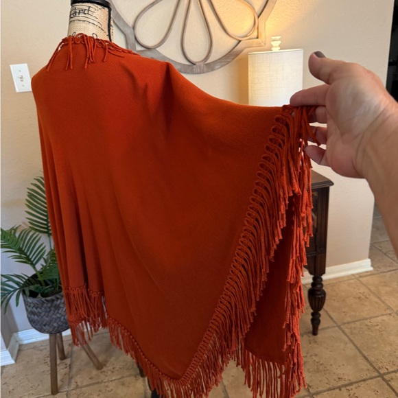 Coldwater Creek Fringed Shaw Wrap in Burnt Orange - Picture 8 of 11